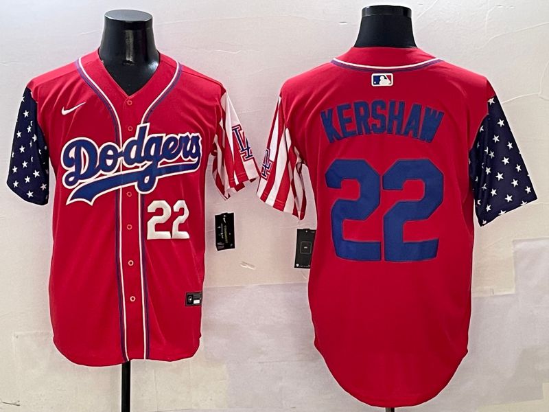 Men Los Angeles Dodgers #22 Kershaw Red a generation of national flags Joint name 2025 Nike MLB Jersey style 2